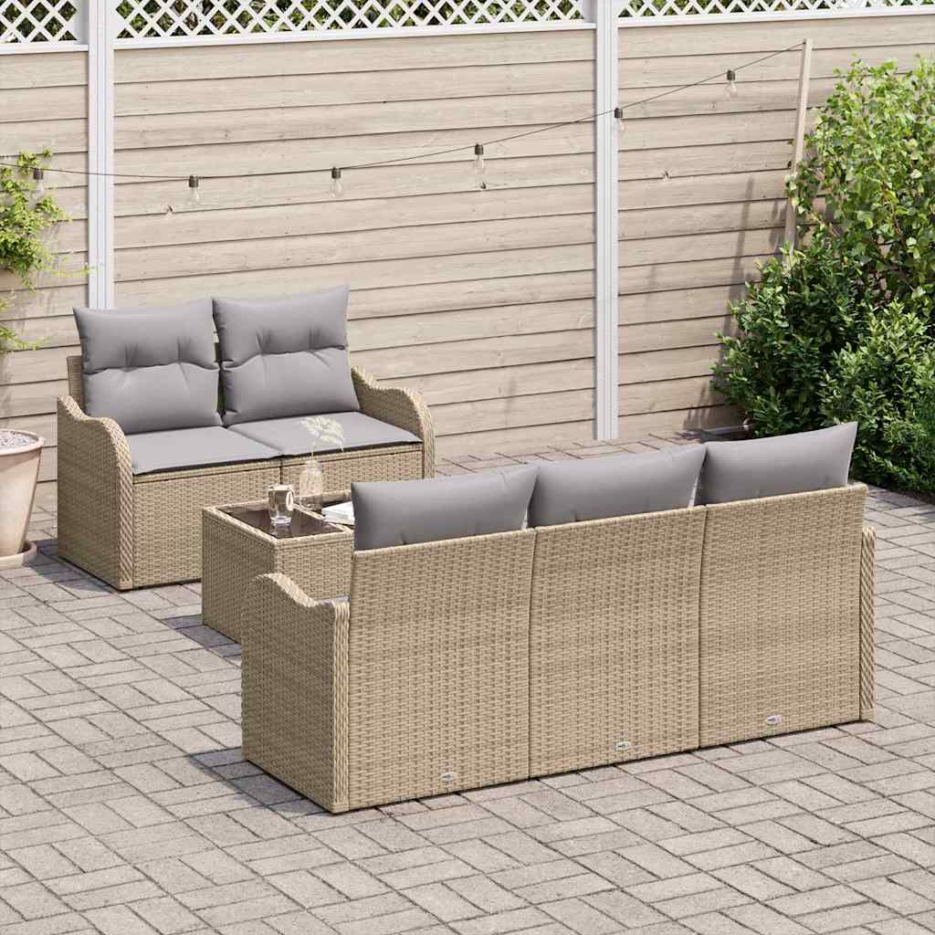 vidaXL 6-delige tuinsofa set met kussens in beige van poly rattan