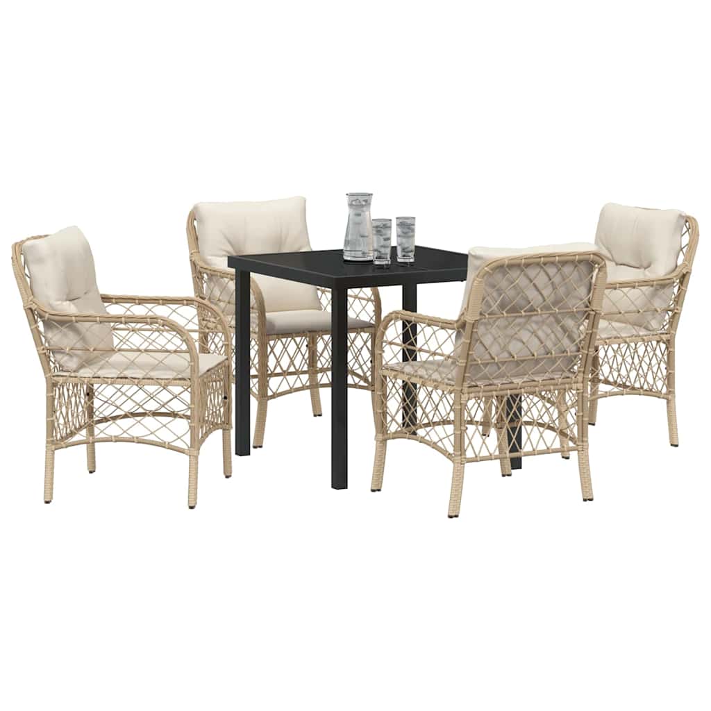 vidaXL 5-delige tuinset met kussens in beige poly rattan