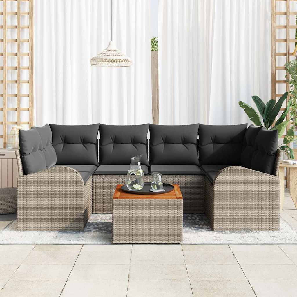 vidaXL Tuin Sofa Set 7 pcs Grijs Vijf-zits Rattan & Hout