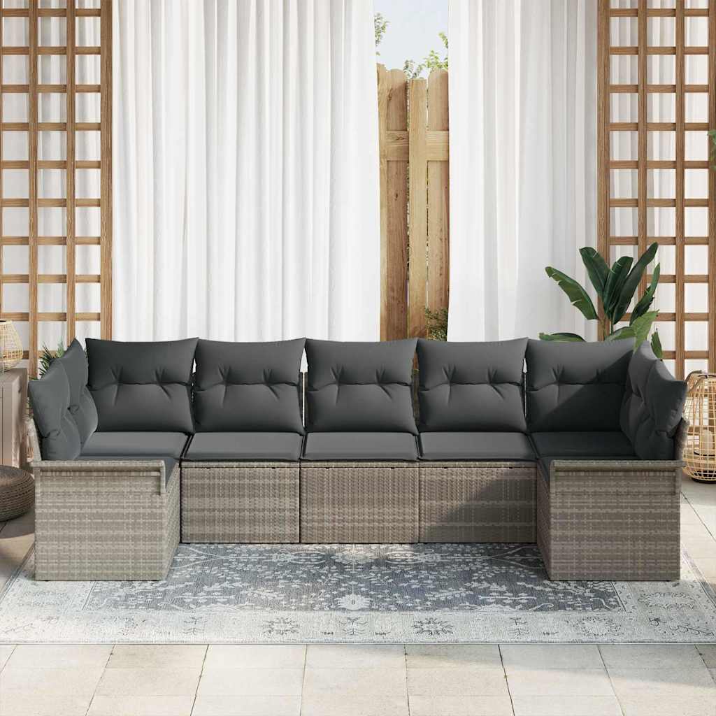 vidaXL Tuin Sofa Set 7 pcs Lichtgrijs en zwart 141 x 62 x 69 cm Rattan