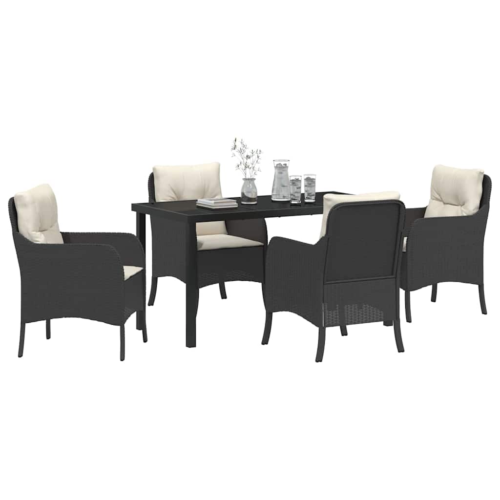 vidaXL 5-delige tuinset met kussens zwart poly rattan
