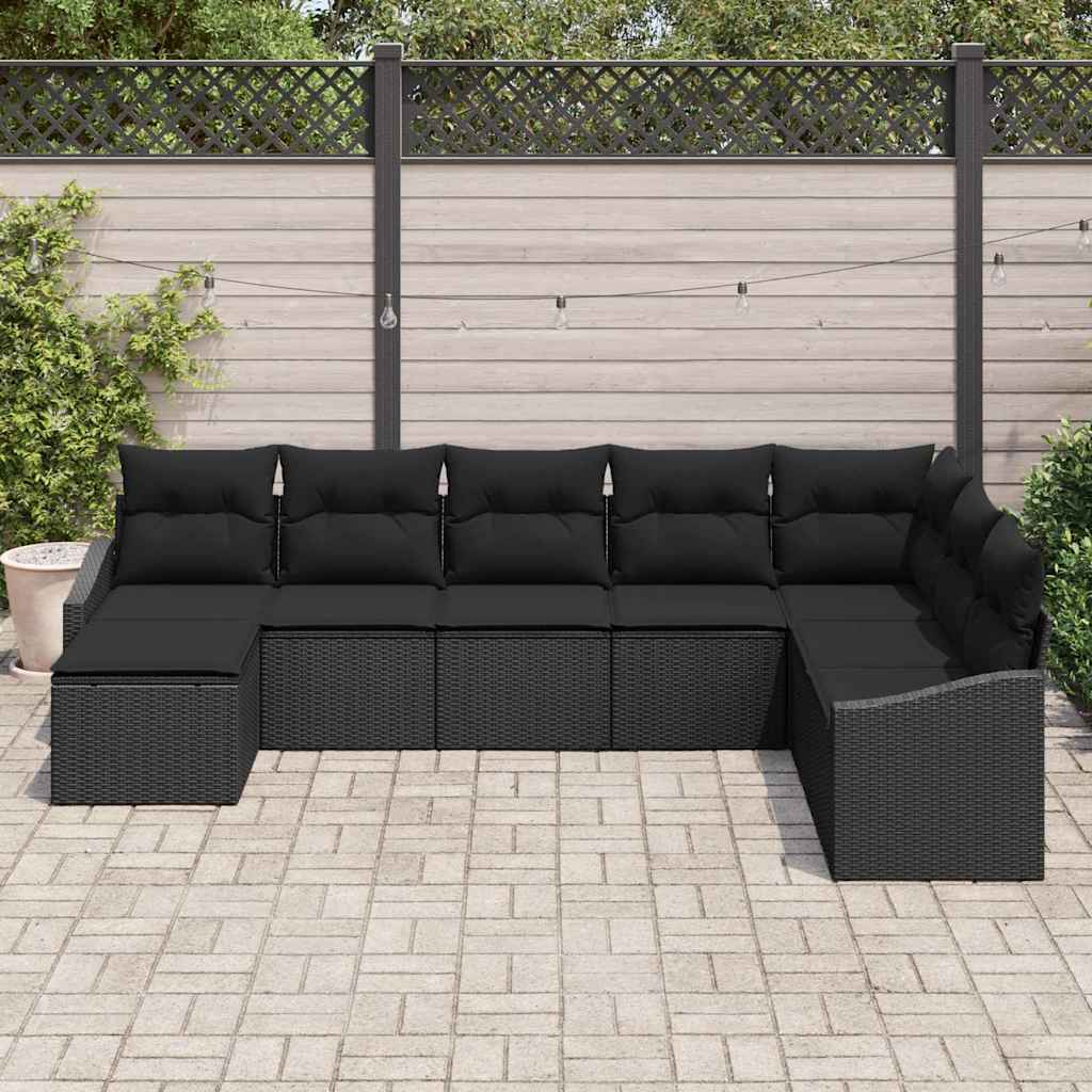 vidaXL 8-delige tuinbankset met kussens in zwart poly rattan