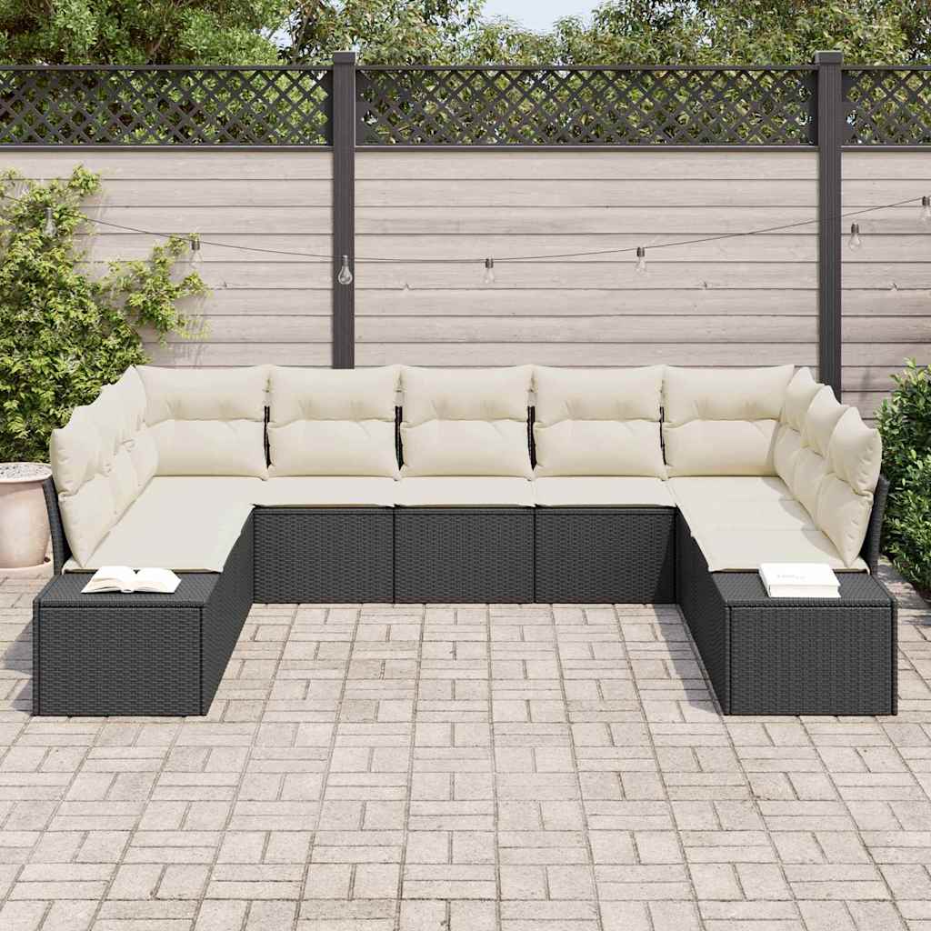 vidaXL 9-delige lounge set met kussens - zwarte poly riet
