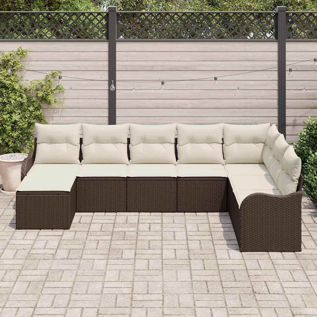 vidaXL 8-delige tuinsofa set met kussens in bruin van poly riet