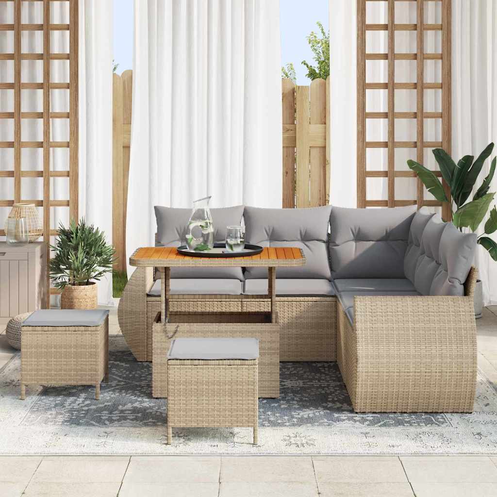 vidaXL 8 Delige Tuinsofa Set met Kussens in Beige van Poly Riet en Acacia