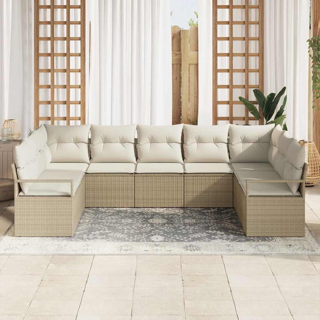 vidaXL 7-delige tuinsofa set met kussens in beige poly rattan