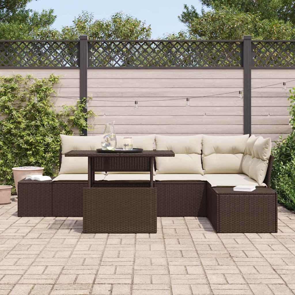 vidaXL 6-delige tuinsofa set met kussens in bruin poly rattan