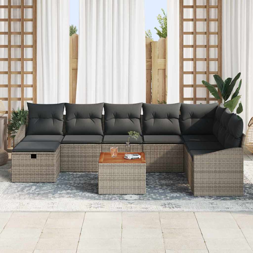 vidaXL 9-delige tuinset met kussens in grijs poly rattan