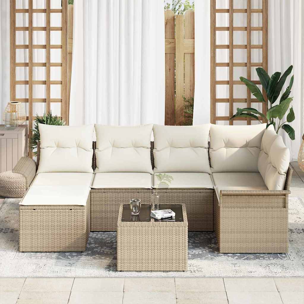 vidaXL 7-delige tuinsofa set met kussens in bruin, van poly rattan.
