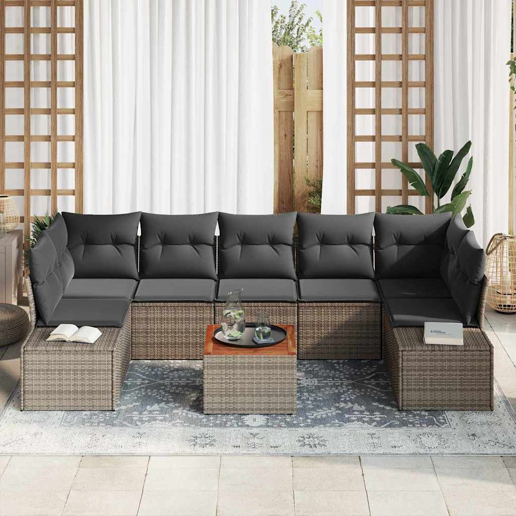 vidaXL 8-delige tuinsofa set met kussens in het grijs van poly rattan en acacia