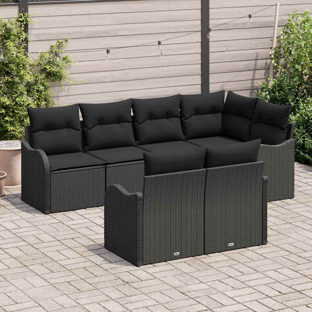 vidaXL 7-delige tuinsofa set met kussens in zwart poly rattan