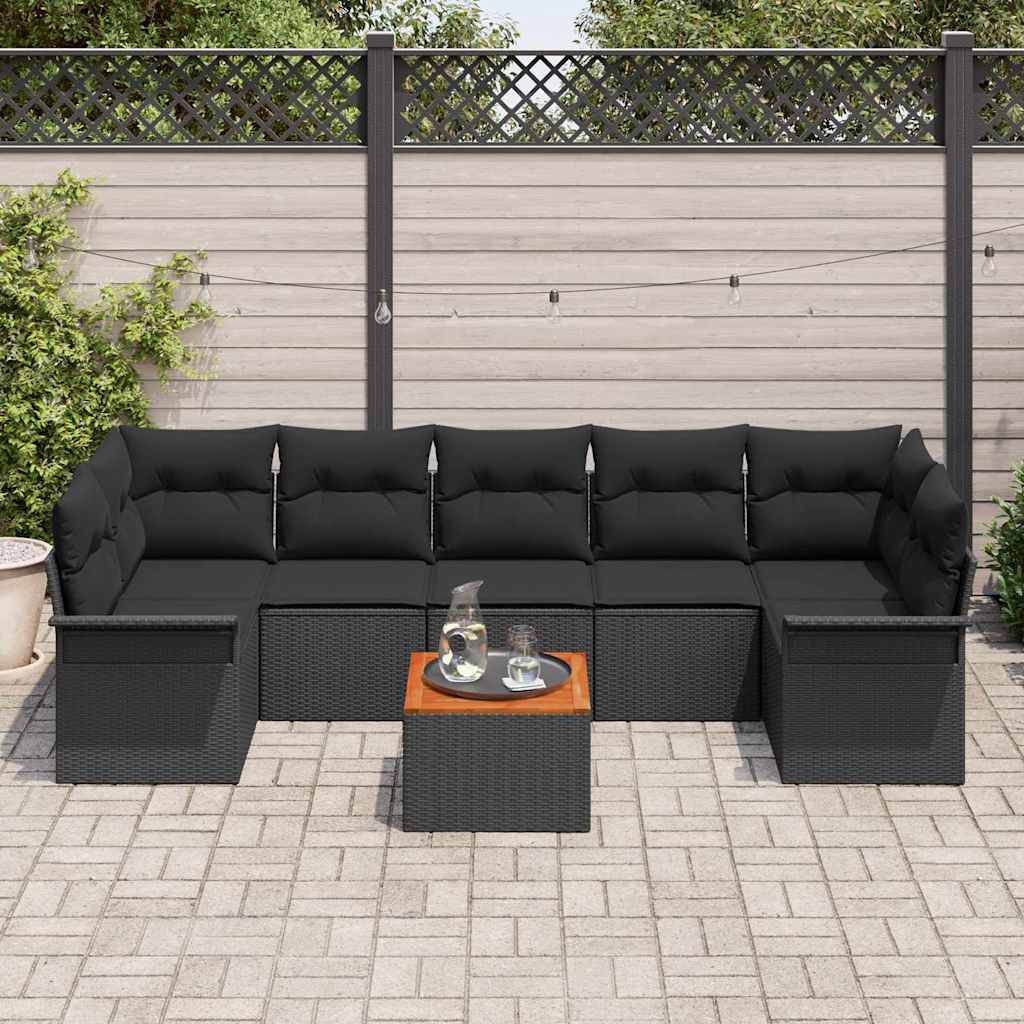 vidaXL 8-delige tuinset met kussens - zwart poly rattan en acacia