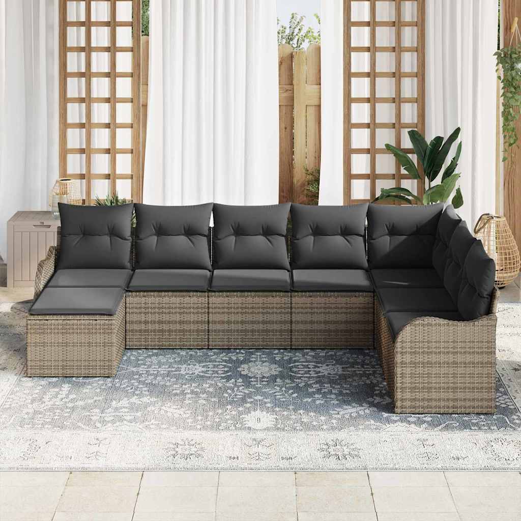 vidaXL 8-delige tuinset met kussens in grijs poly rattan