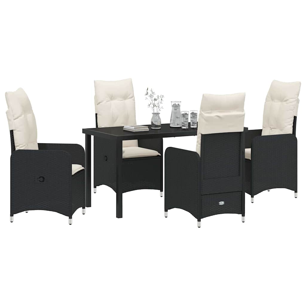 vidaXL 5-delige Tuin Eetset met Kussens Zwart Poly Rattan