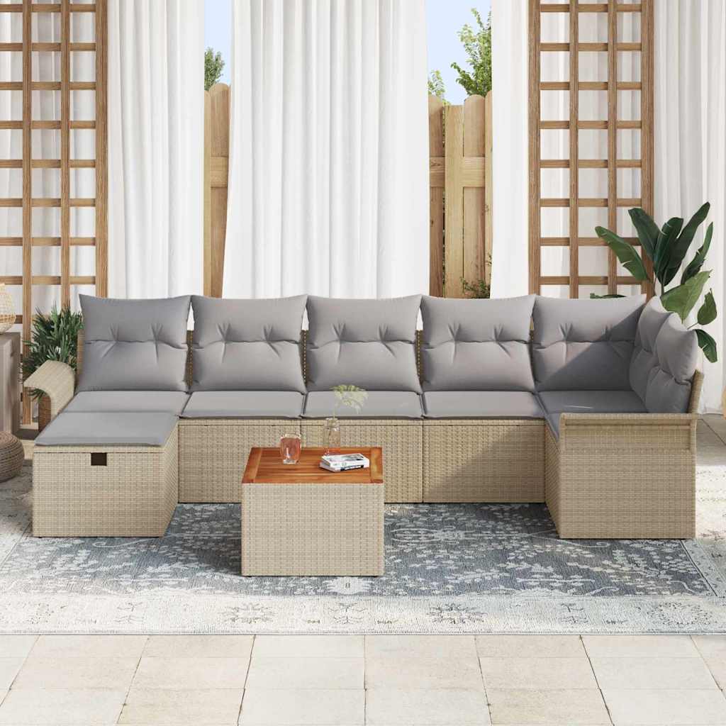 vidaXL 8-delige tuinsofa set met beige poly rattan kussens.
