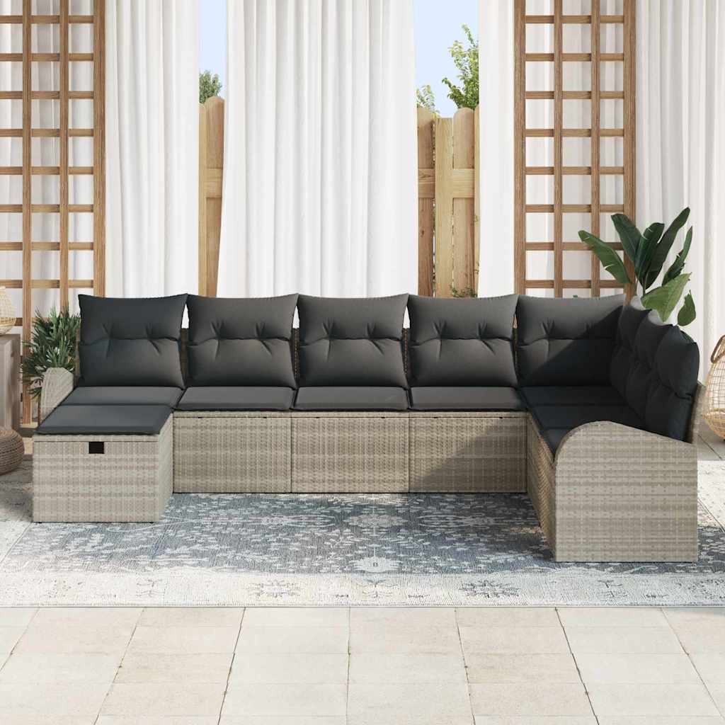 vidaXL 8-delige tuinsofa set met kussens in lichtgrijs poly riet