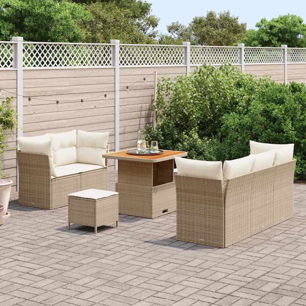 vidaXL 8-delige tuinbankset met kussens - beige poly rattan en acaciahout
