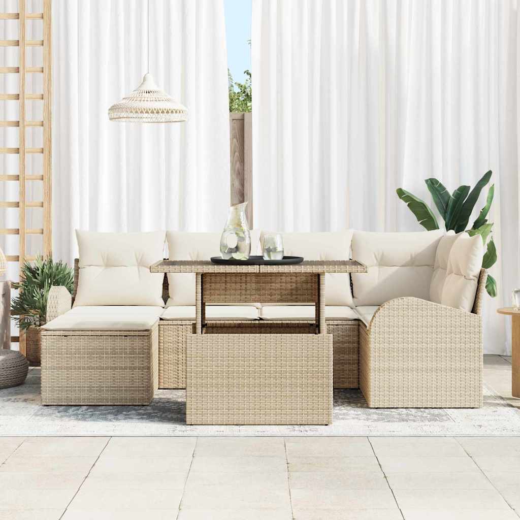 vidaXL 7-delige tuinsofa set met kussens in beige poly rattan