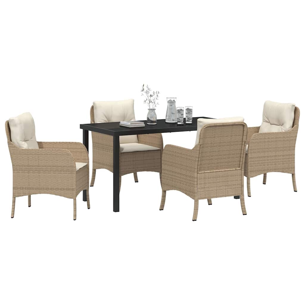 vidaXL 5-delige tuinset met kussens in beige poly rattan