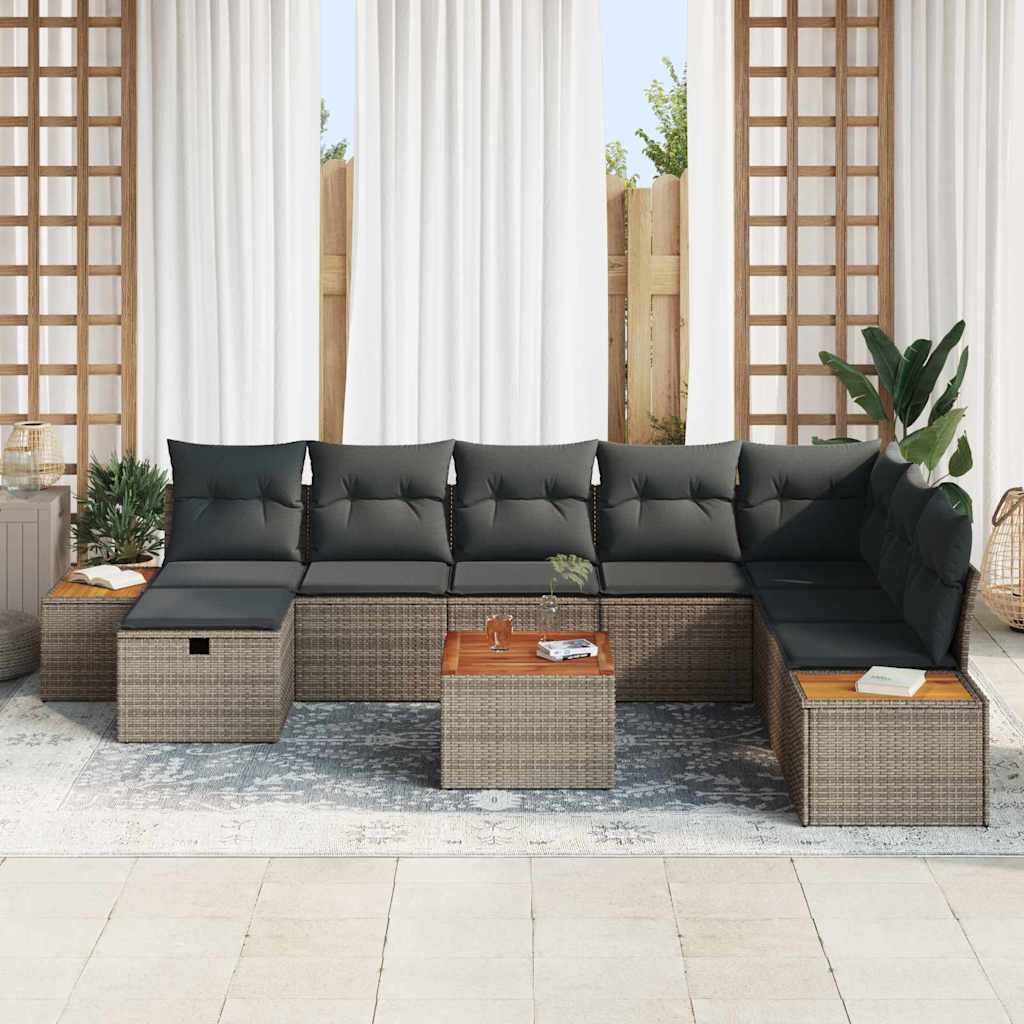 vidaXL 9-delige tuinbankset met kussens in het grijs van poly rattan