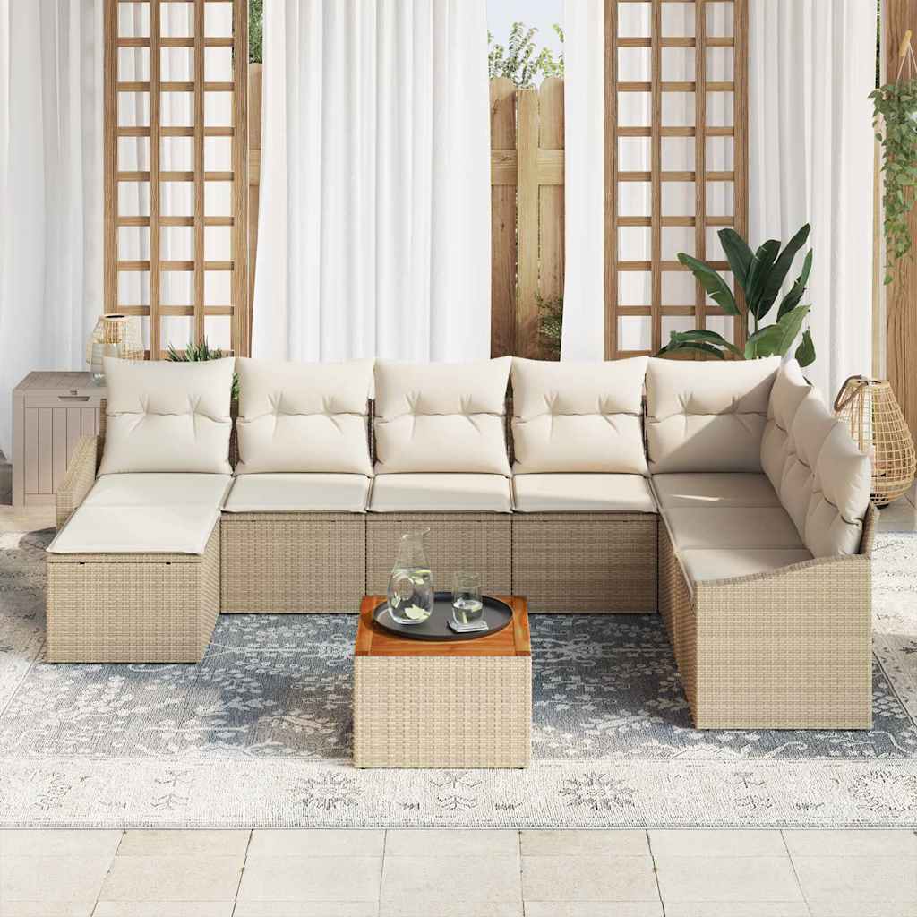 vidaXL 9-delige tuinsofa set met kussens in beige poly rattan en acaciahout
