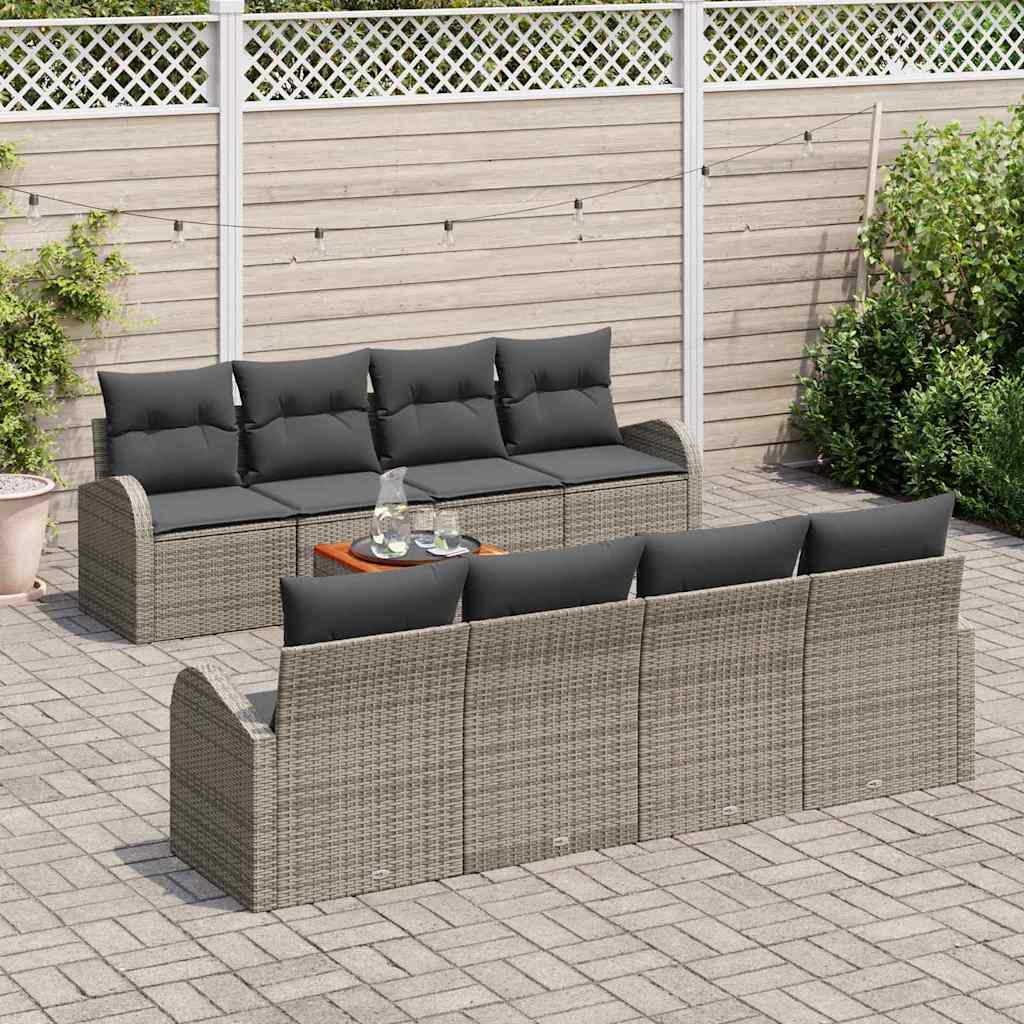 vidaXL 9-delige tuinset met kussens in grijs van poly rattan en acacia