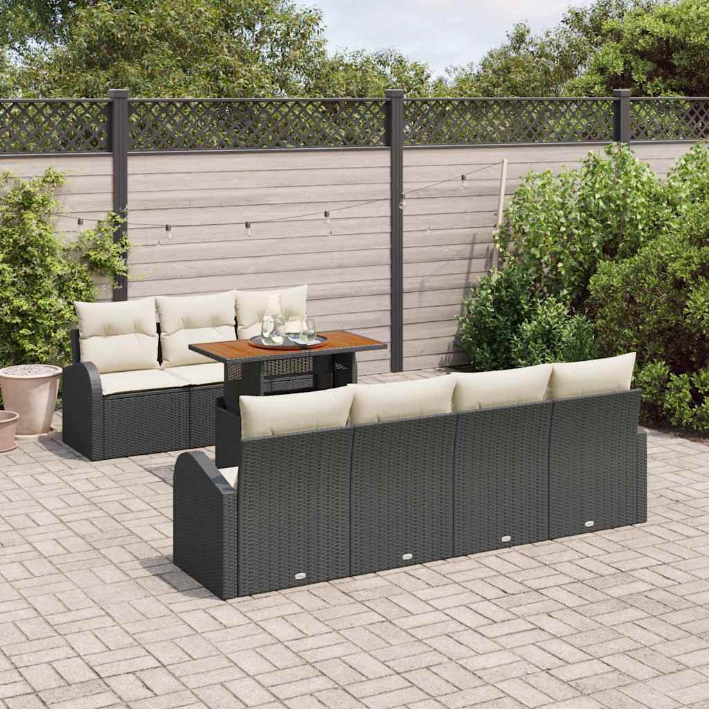 vidaXL 8-delige tuinbankset met kussens in zwart van poly rattan