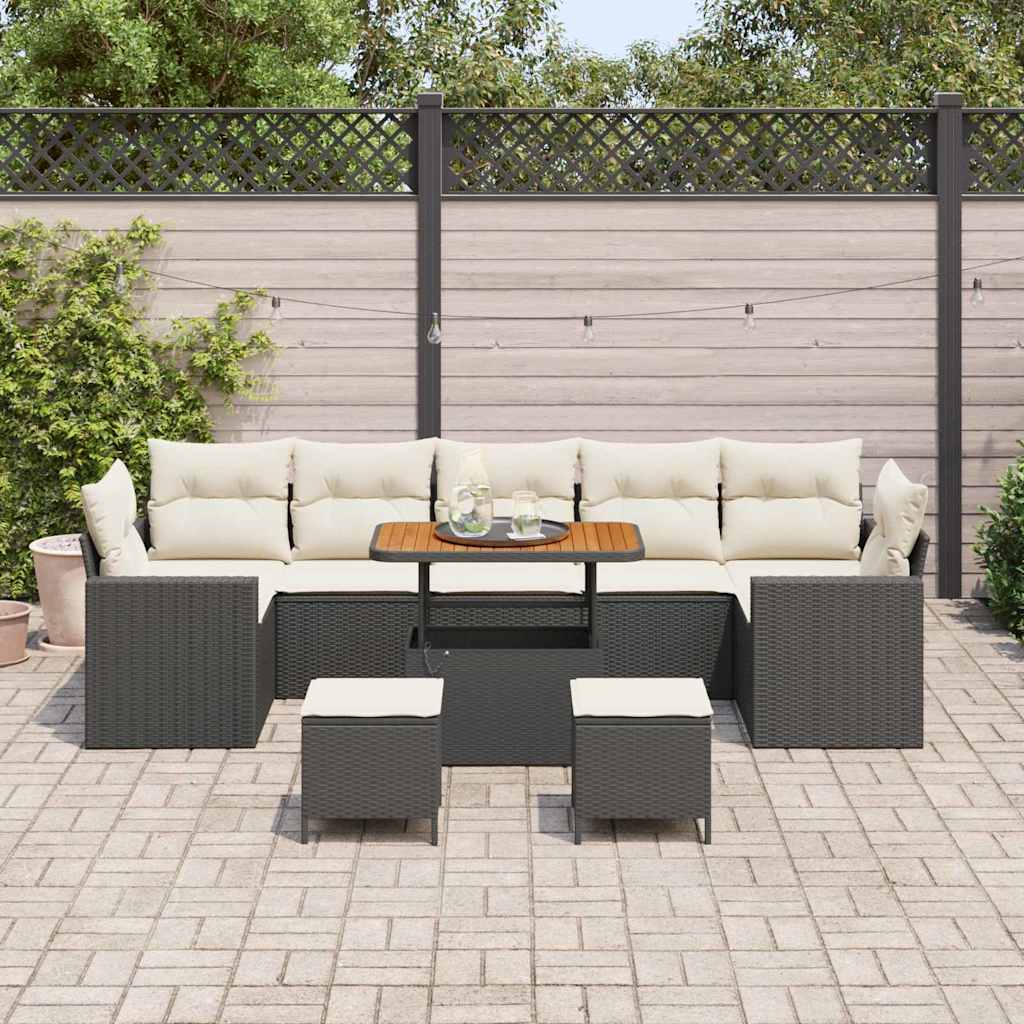 vidaXL 10-delige tuinsofa set met kussens, zwart poly rattan en acaciahout