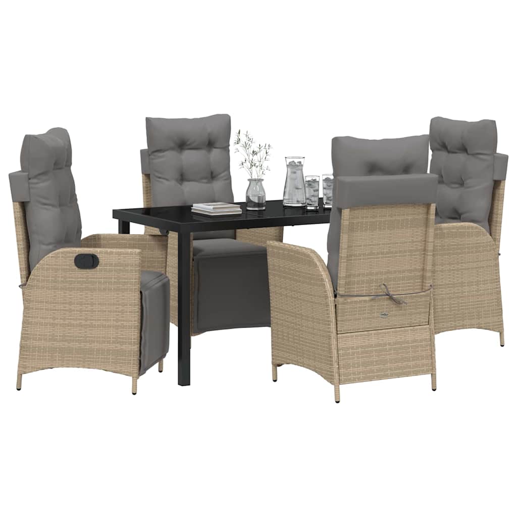 vidaXL 5-delige tuinset in beige poly rattan