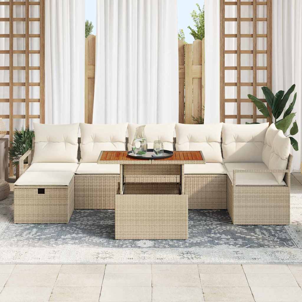 vidaXL 8-delige tuinset met beige kussens van poly riet