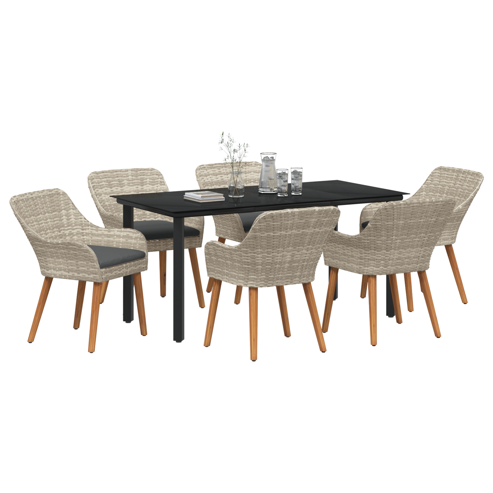 vidaXL Eetkamerset 7 pcs Lichtgrijs Poly riet