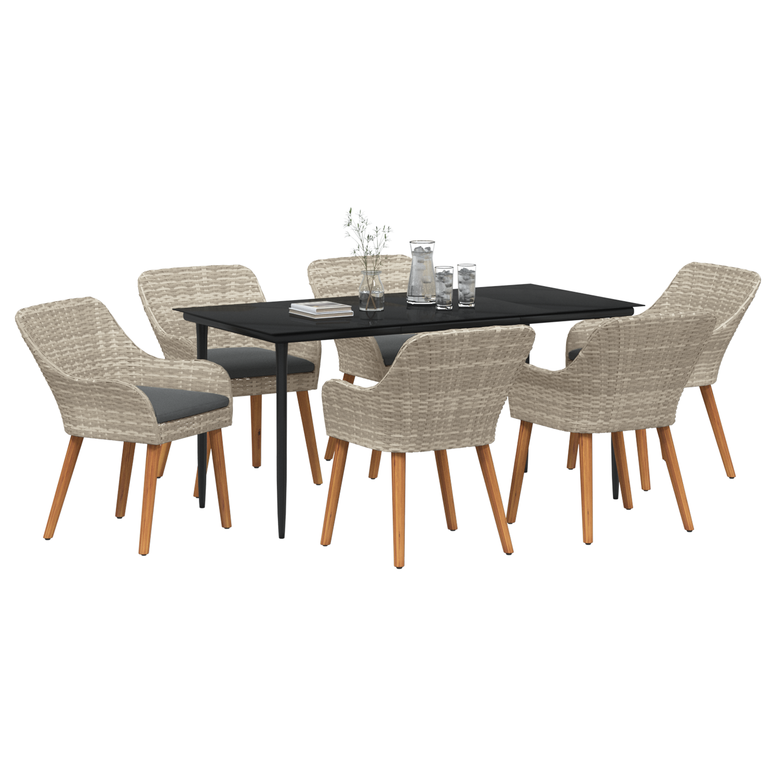 vidaXL Eetkamerset 7 pcs Lichtgrijs Poly riet