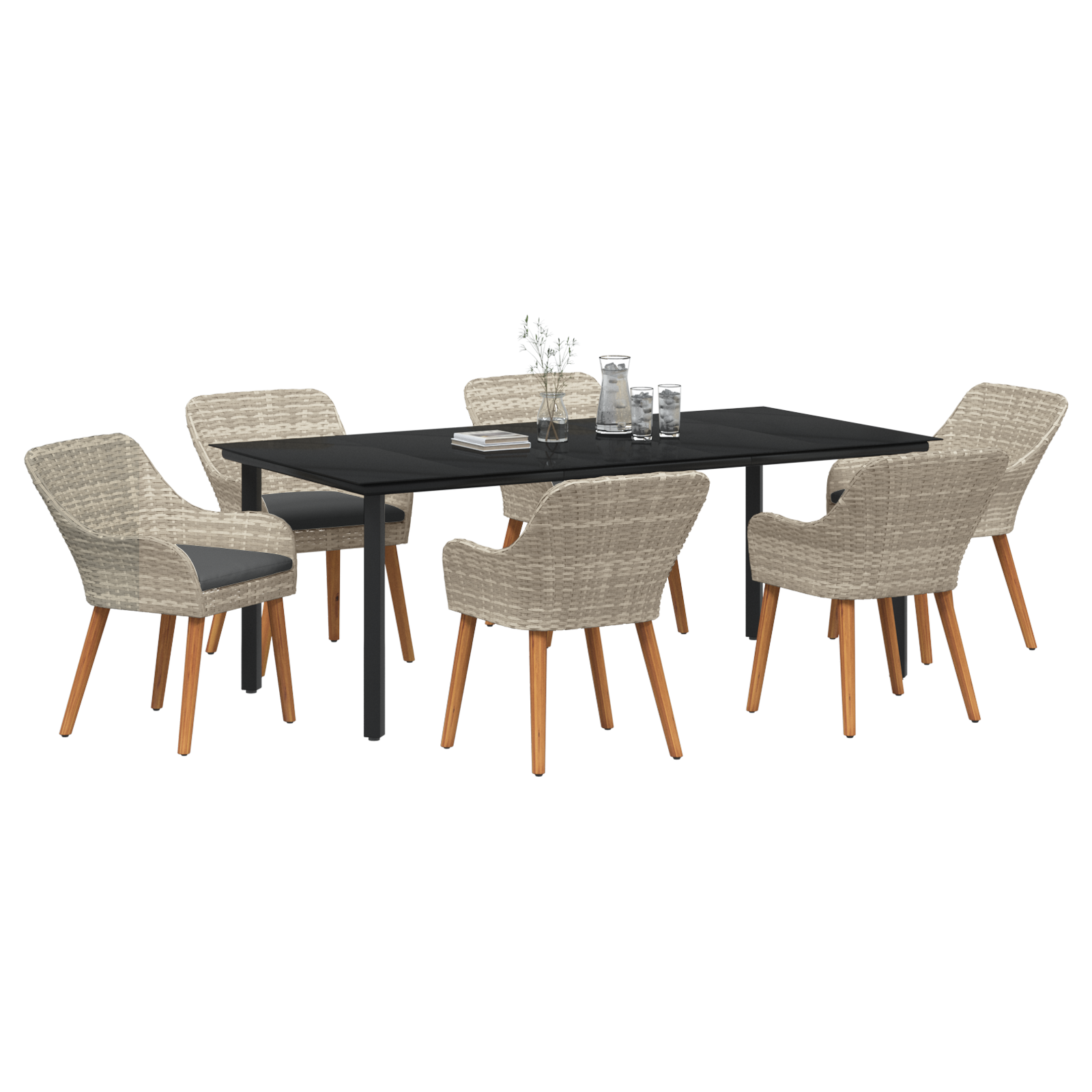 vidaXL Eetkamerset 7 pcs Lichtgrijs Poly riet
