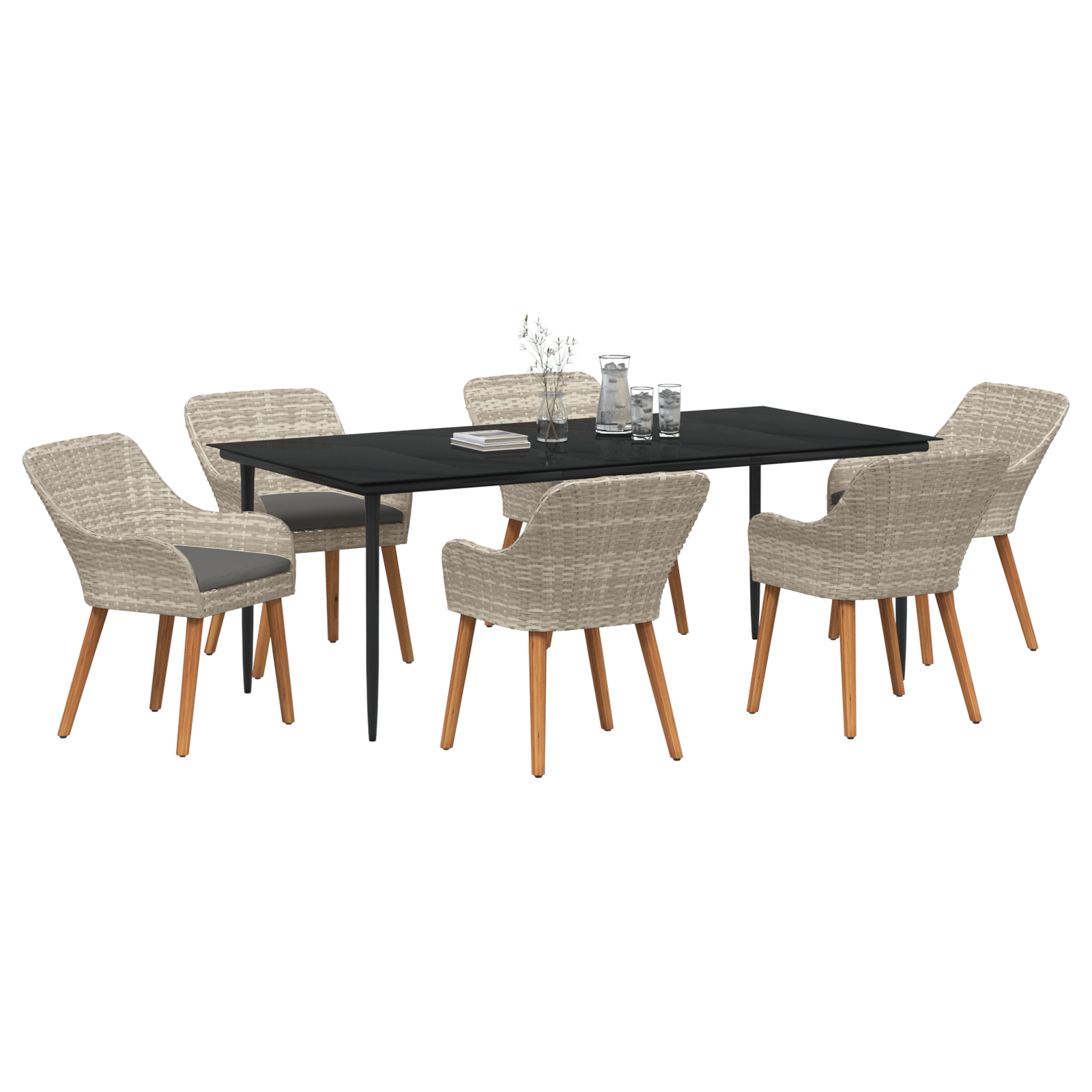 vidaXL Eetkamerset 7 pcs Lichtgrijs Poly riet