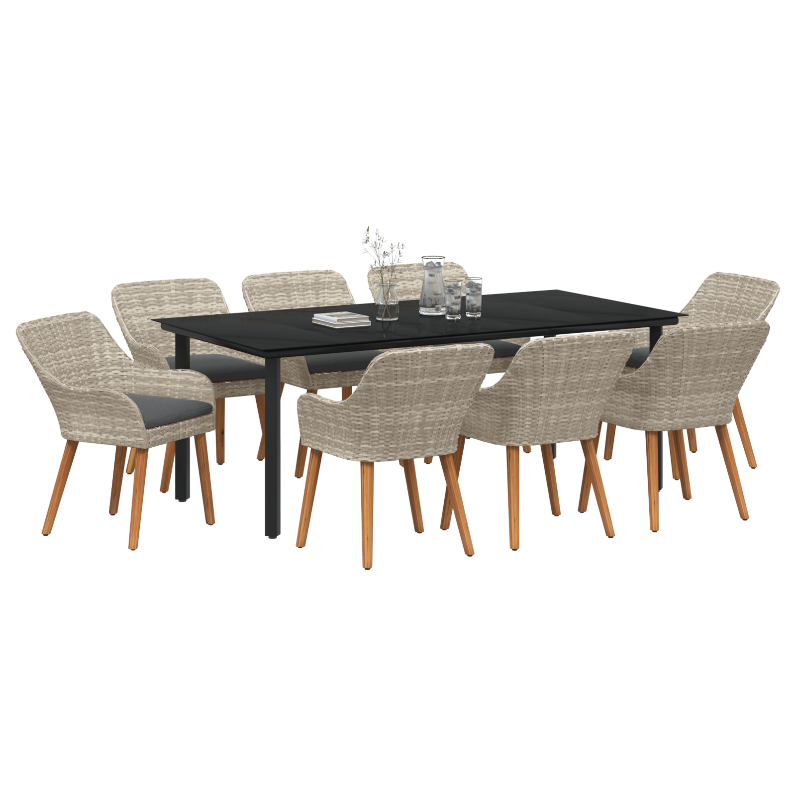 vidaXL Eetkamerset 9 pcs Lichtgrijs Poly riet