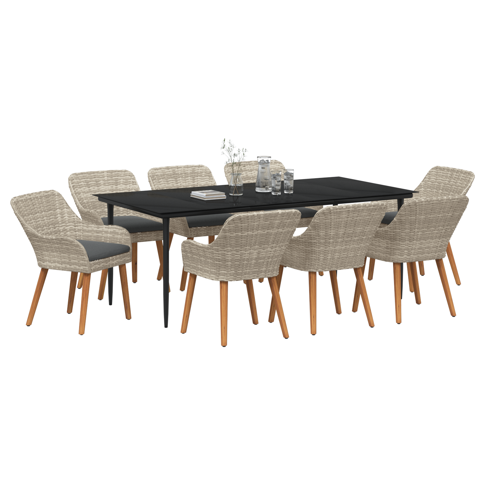 vidaXL Eetkamerset 9 pcs Lichtgrijs Poly riet