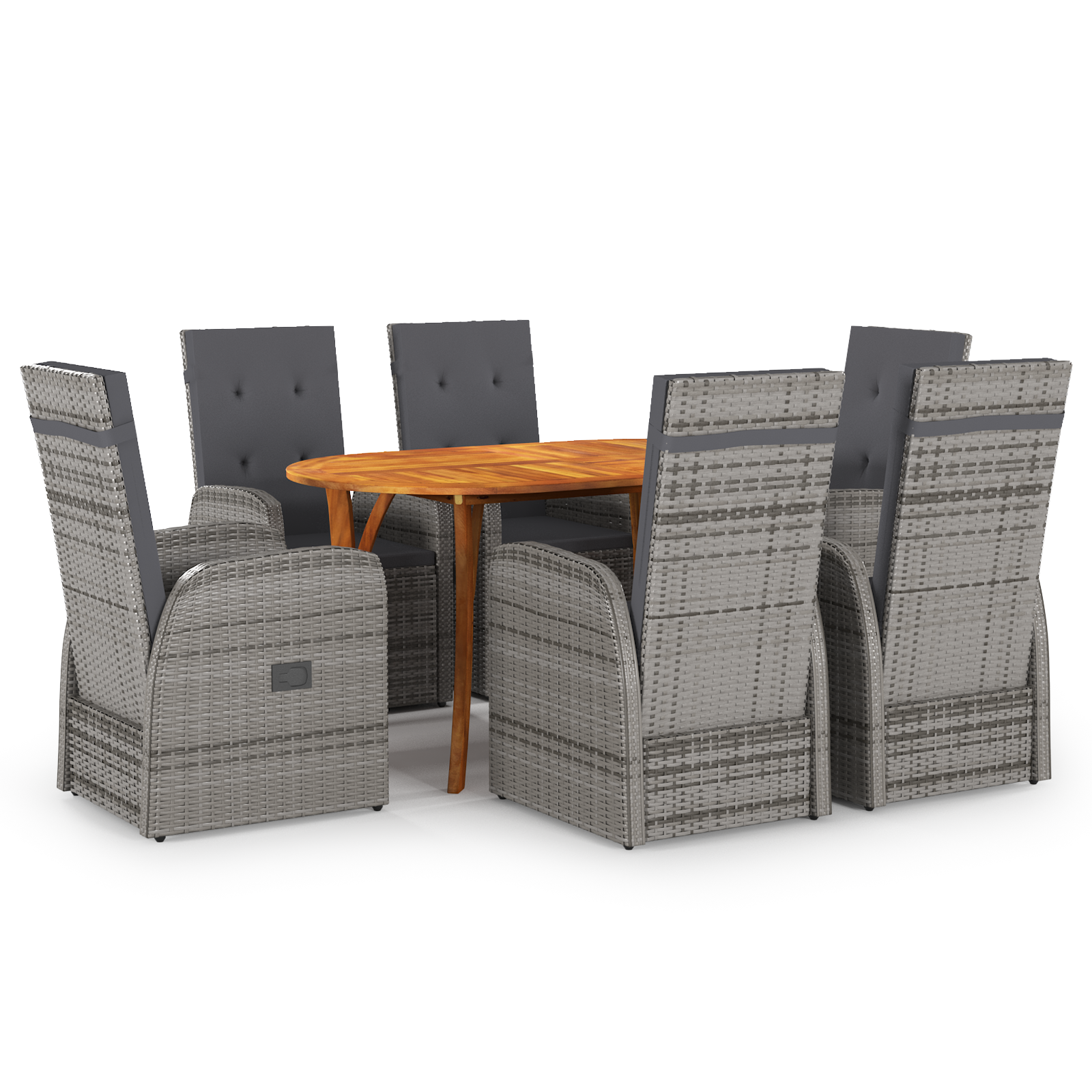vidaXL Tuin Eetset 7 pcs Grijs poly rattan