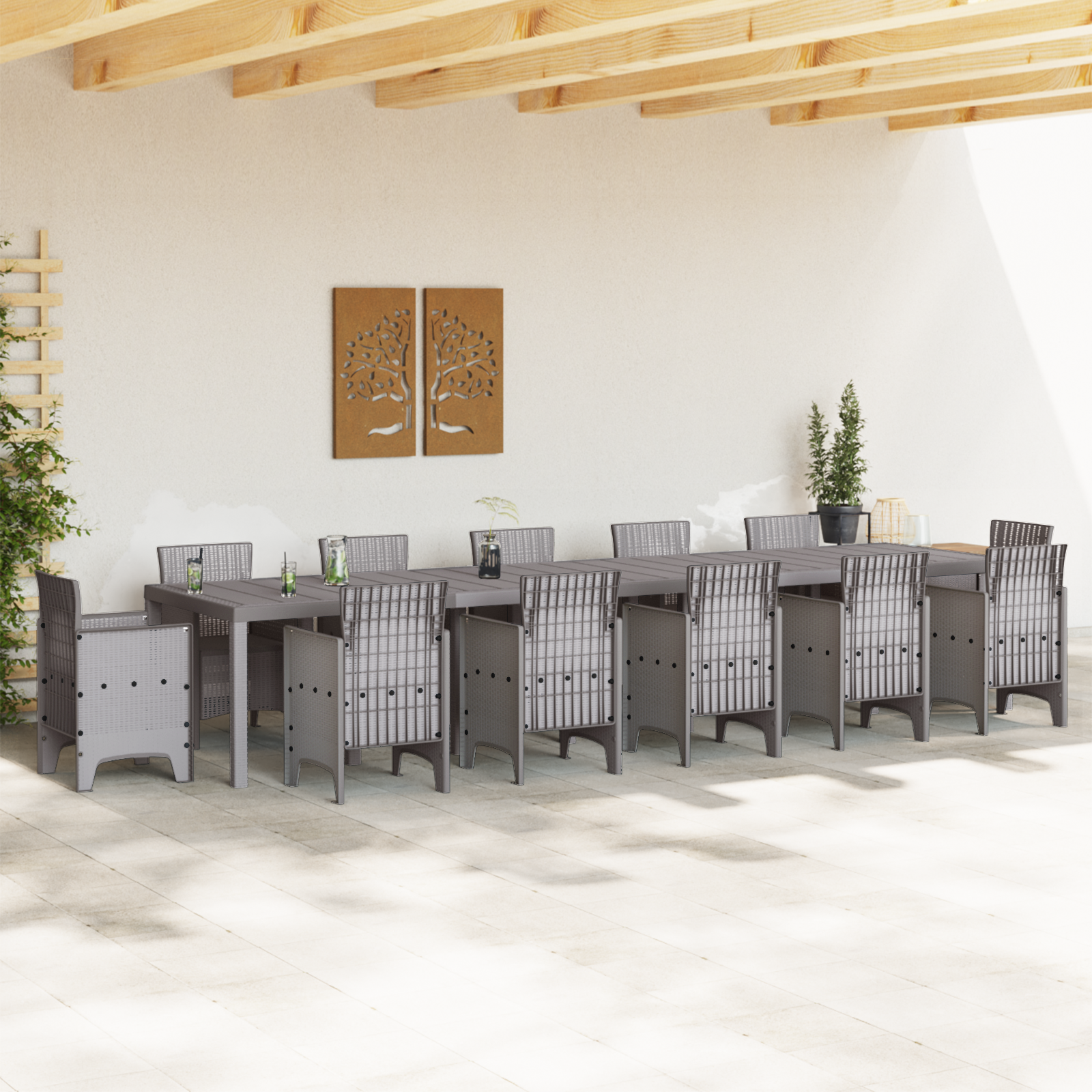 vidaXL Tuinstafel Lichtgrijs 400 x 100 x 73 cm poly rattan