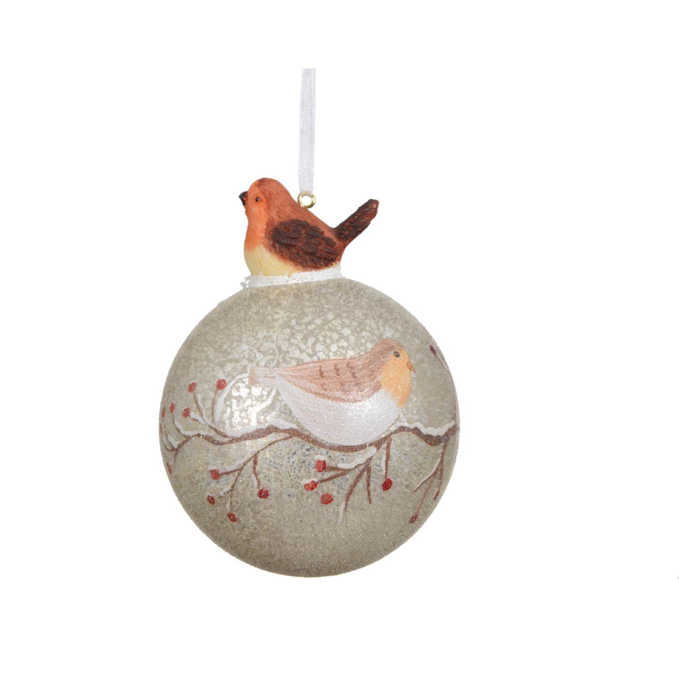 Decoris Kerstbal met vogel glas Ø8cm