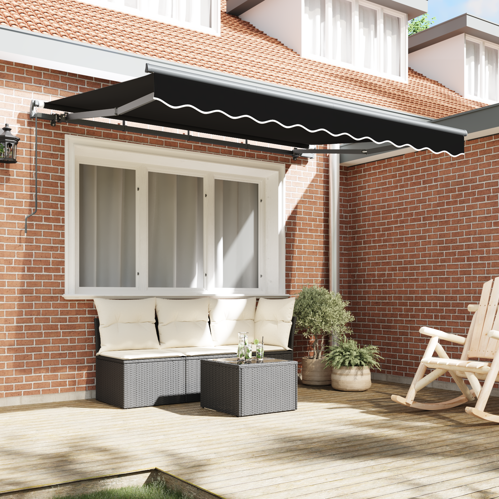 vidaXL Inklapbaar Zonnescherm Zwart 350 x 200 cm Polyester, Aluminium
