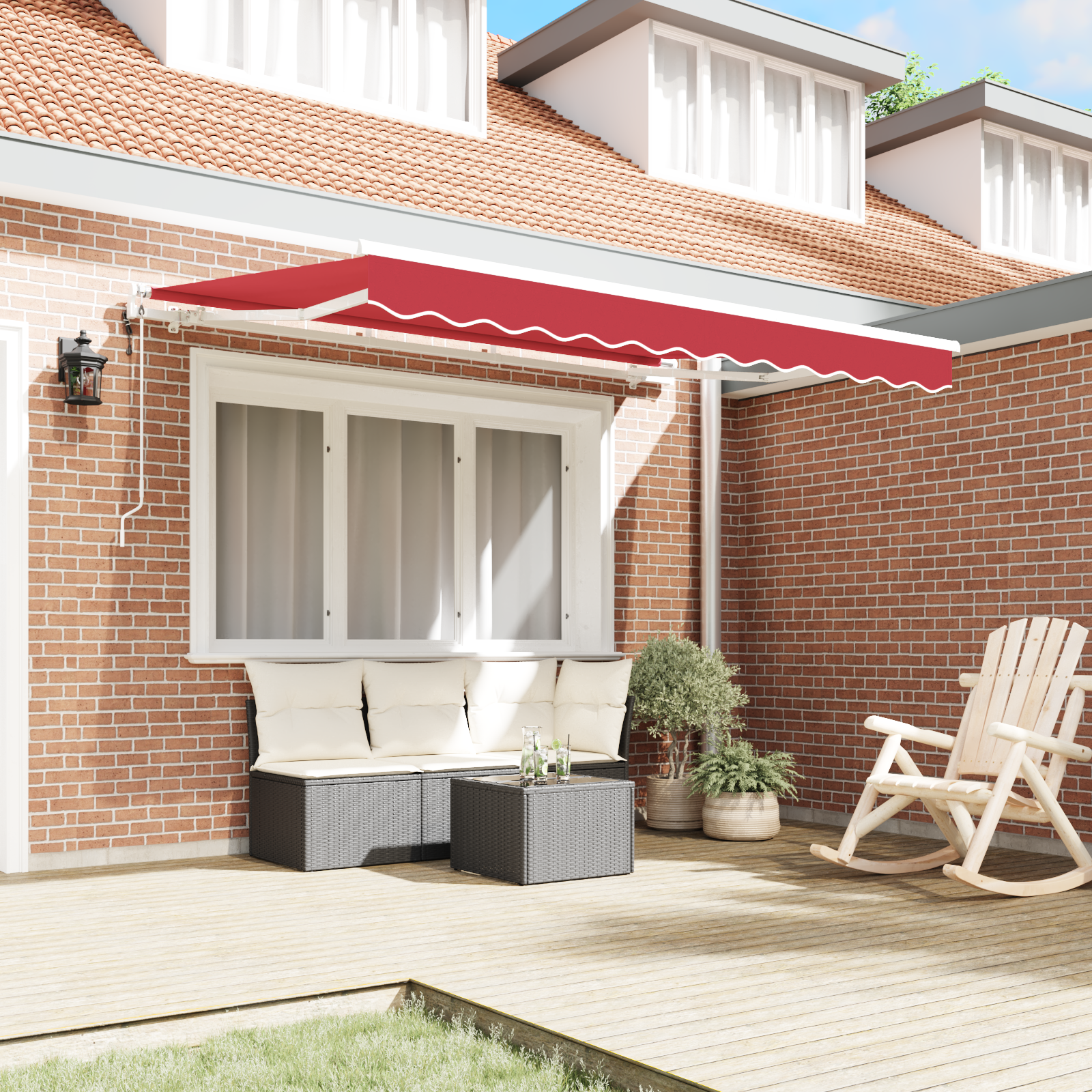 vidaXL Inklapbaar Zonnescherm Rood 350 x 200 cm Polyester, Aluminium