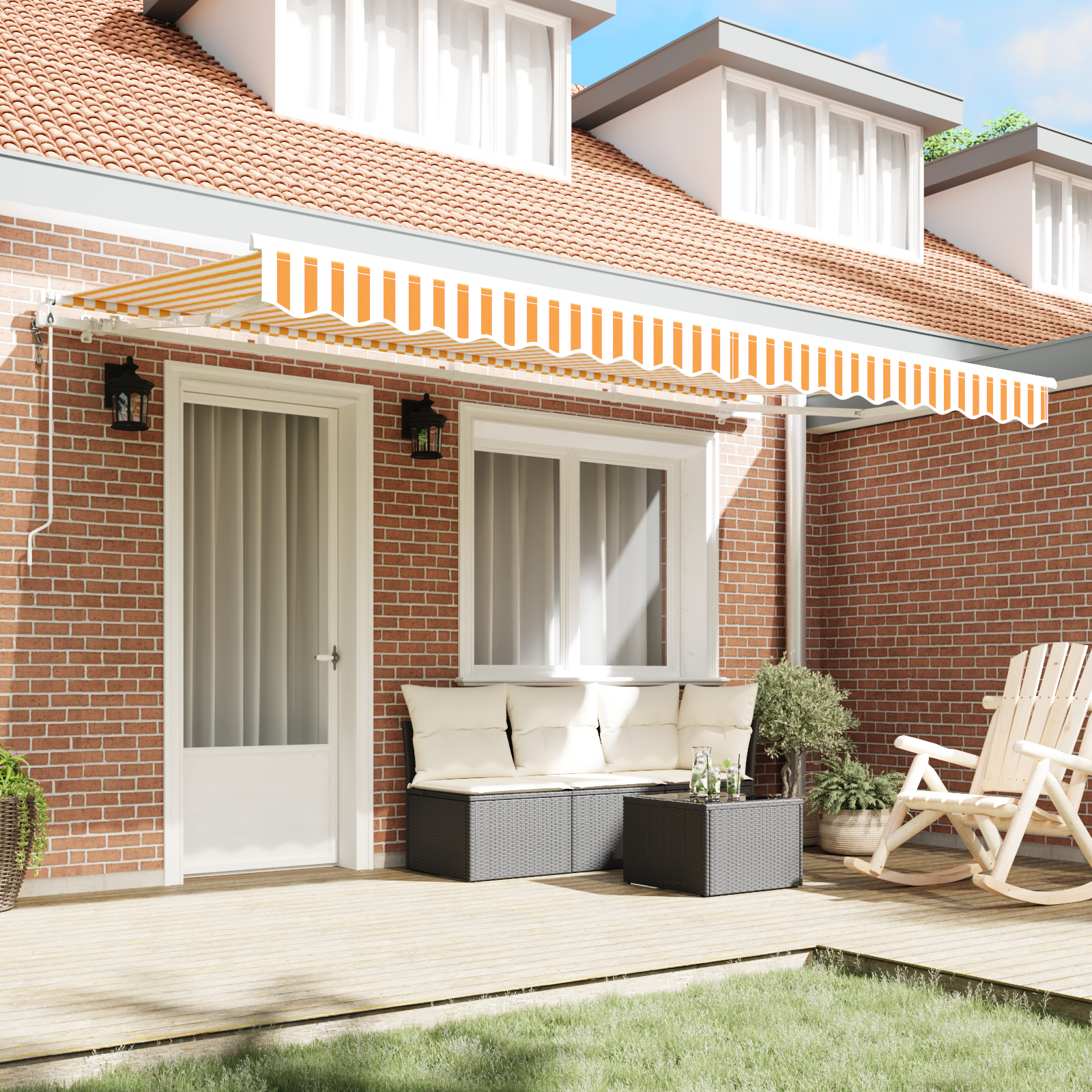 vidaXL Inklapbaar Zonnescherm Geel, Wit 350 x 200 cm