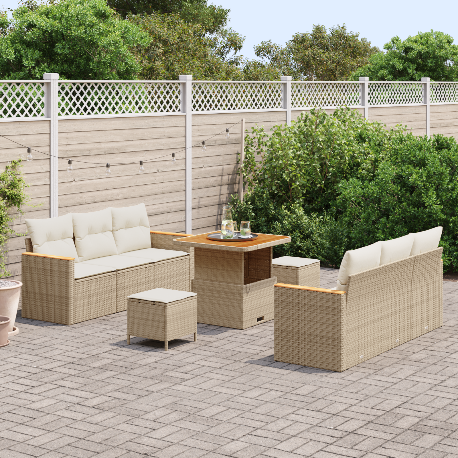 vidaXL Tuin Sofa Set met kussen met opslag 9 pcs Beige Poly riet