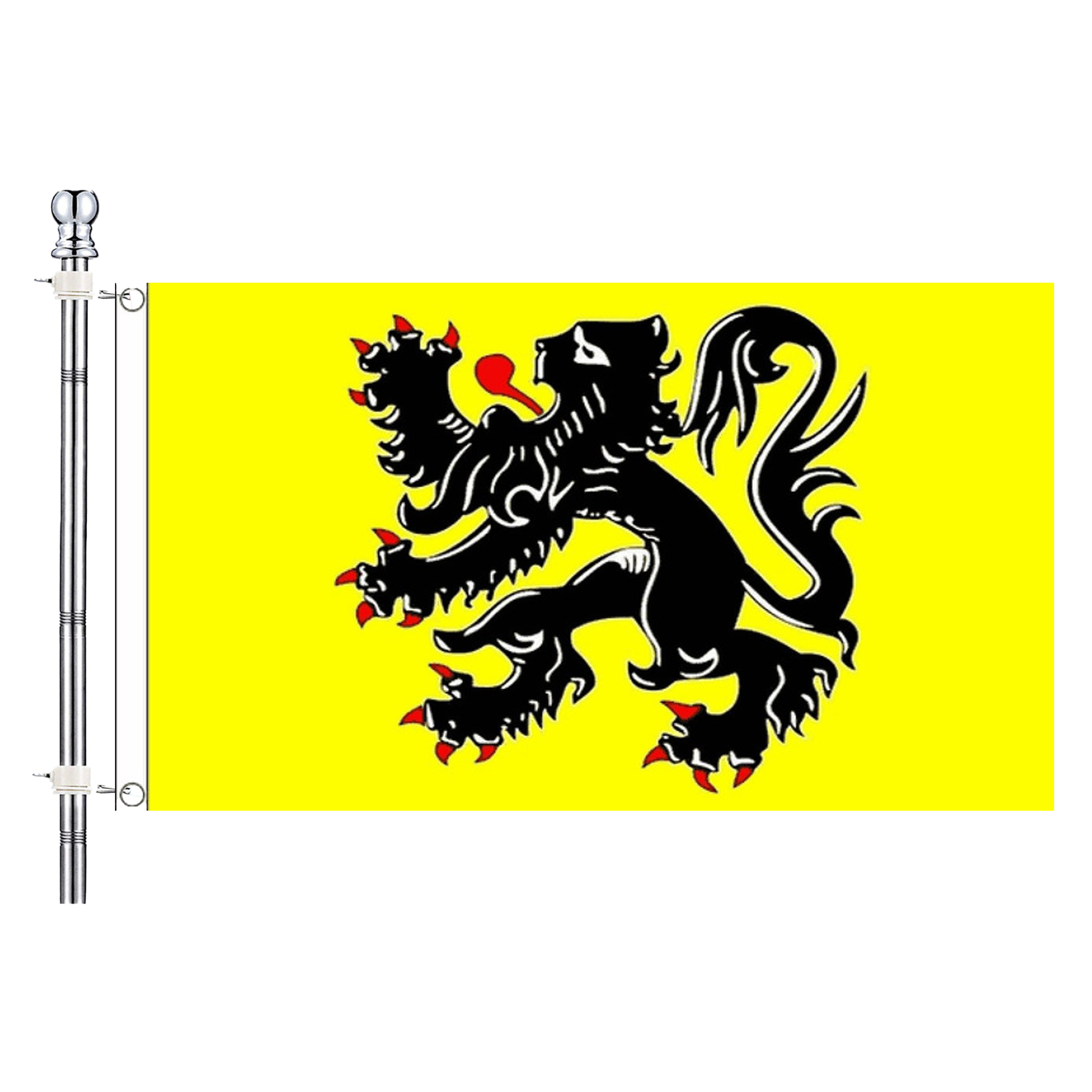 Merkloos Vlag van Vlaanderen met vlaggenstok set - multi - 90 x 150 cm - feest -