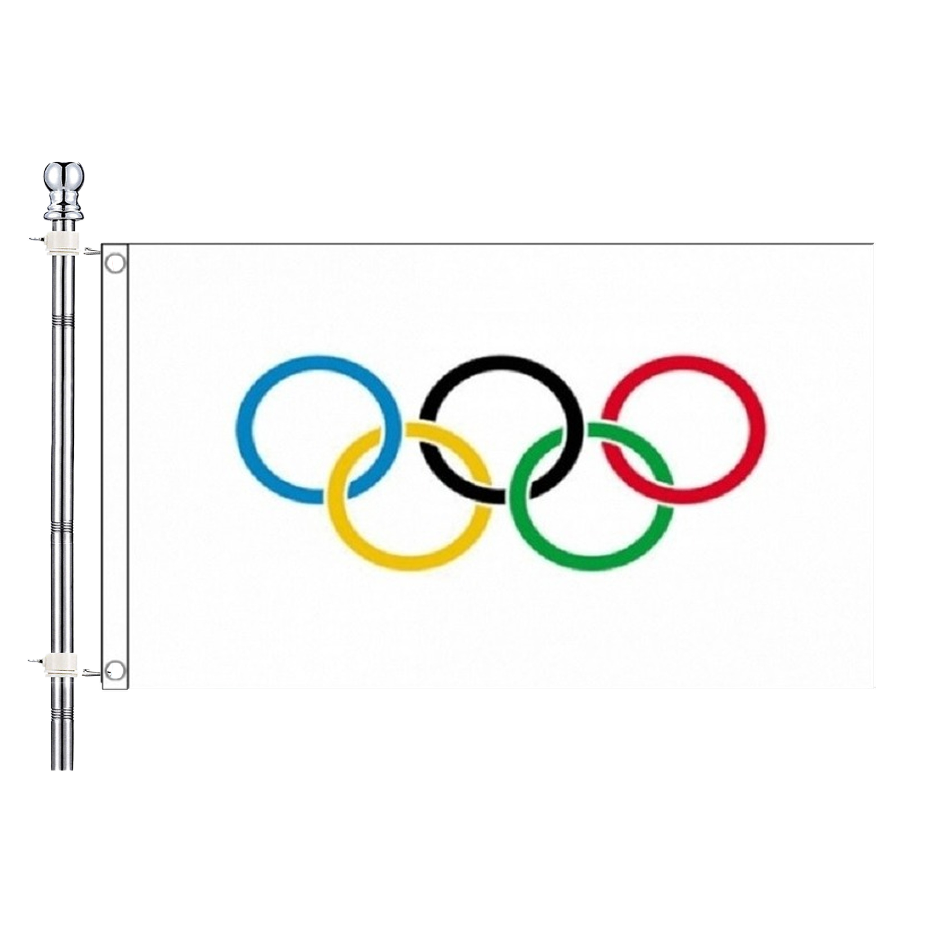 Merkloos Olympische spelen vlag met vlaggenstok set - multi - 90 x 150 cm- feest -