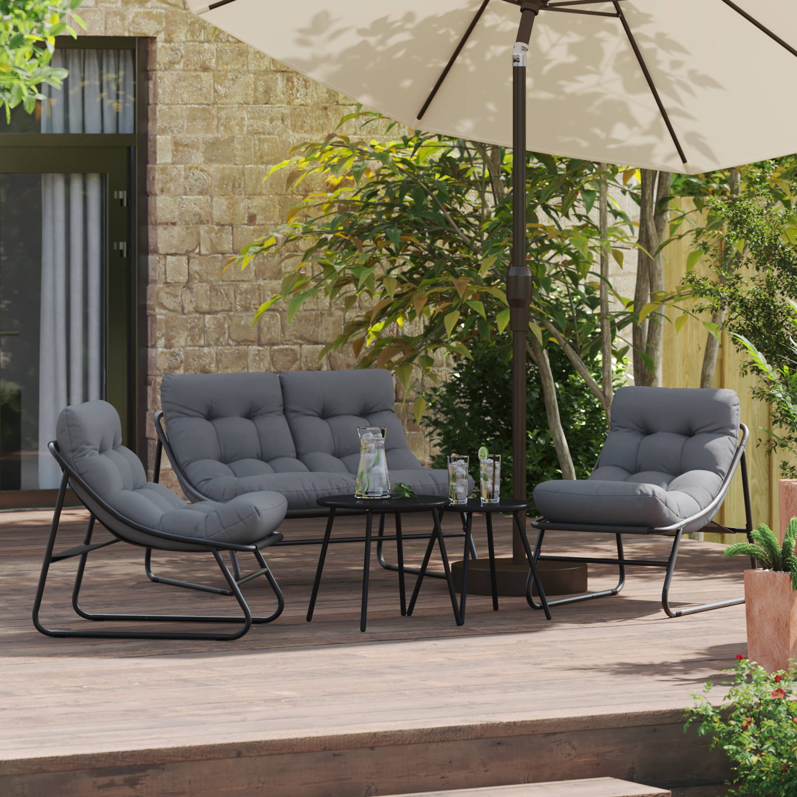 vidaXL Tuinmeubelen met kussen 3 pcs Zwart 110 x 81 x 71 cm Metaal