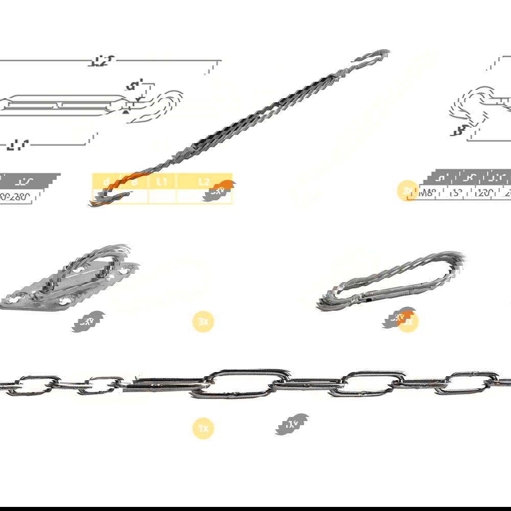 Shadow comfort Schaduwdoek bevestigingsset driehoek RVS A4 M8 spanner - 