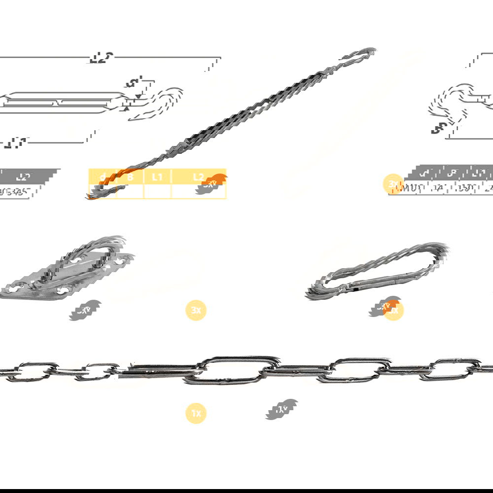 Shadow comfort Schaduwdoek bevestigingsset driehoek RVS A4 M10 spanner - 