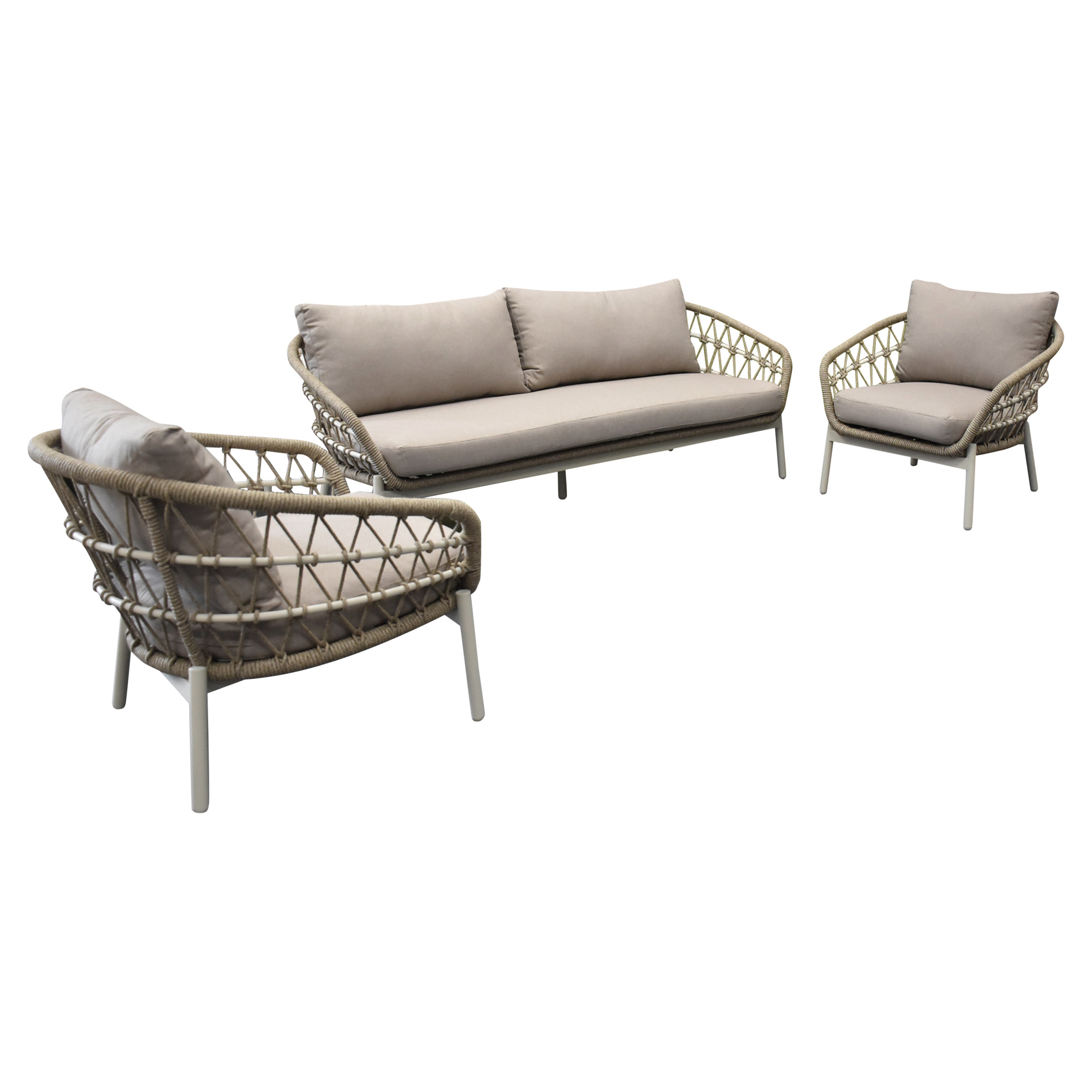 AVH-Collectie Montreal stoel bank loungeset 3 delig taupe rope