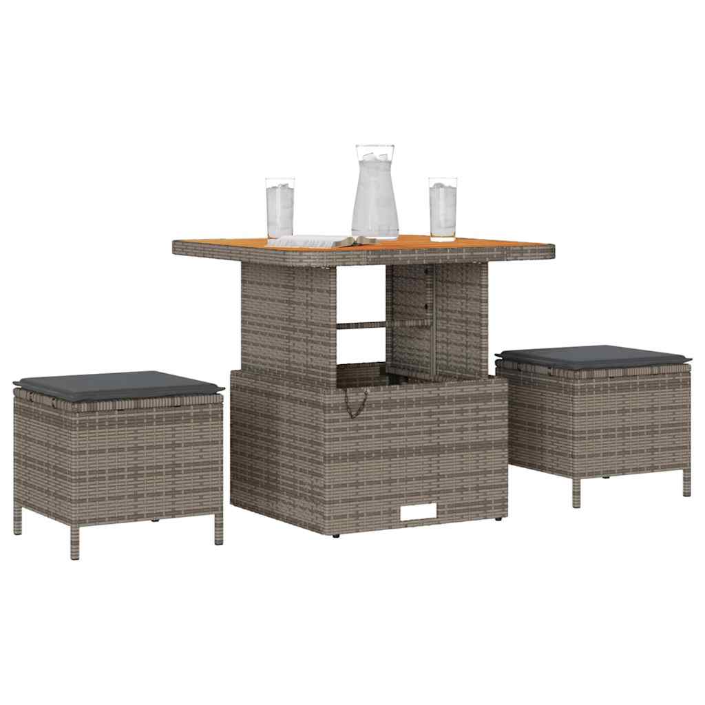 vidaXL Tuin Eetset 3 pcs Grijs Poly riet